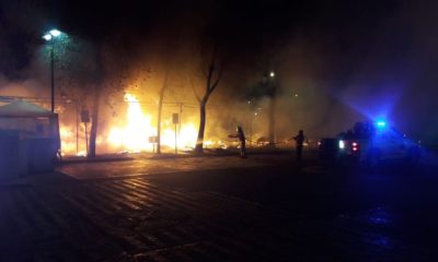 incendio, Cholula, puestos, pirotecnia, fuego, bomberos, Puebla, protección civil,