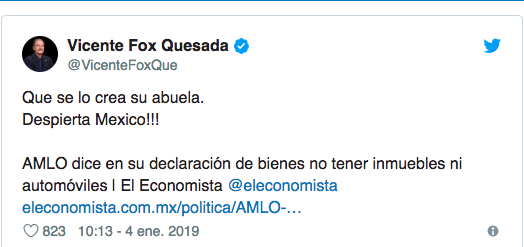 Vicente Fox, Fox, AMLO, abuela, se lo crea, burla, twitter, declaración, bienes, dinero, mañanera,