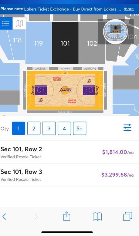 Costo de un boleto para ver a los Lakers