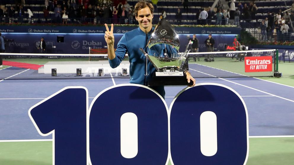 Roger Federer, 100, títulos, Tenis, deporte blanco, venció, mejor jugador, Gran Slam, Dubai, juego, deporte, cancha, raqueta,