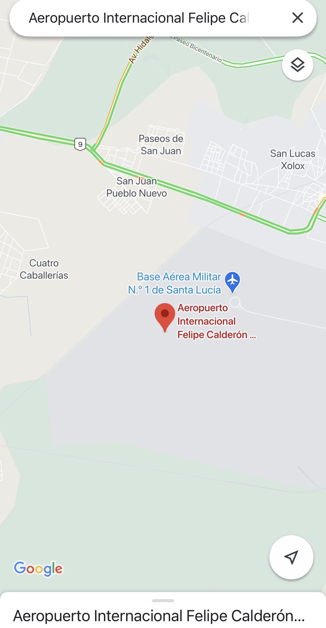 Cambia Google Maps nombre del Aeropuerto Internacional Felipe Ángeles a "Felipe Calderón"