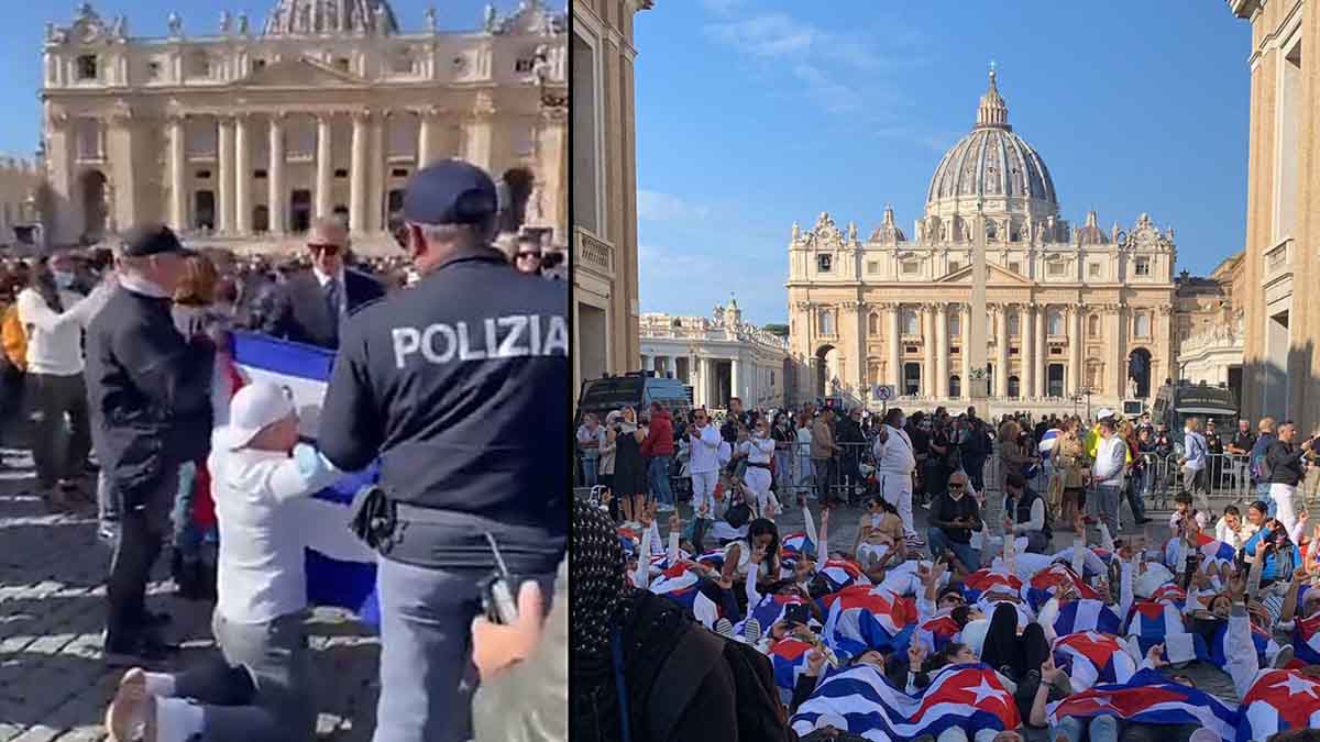 Cubanos protestan en el Vaticano tras el retiro de la bandera cubana a uno de sus compatriota