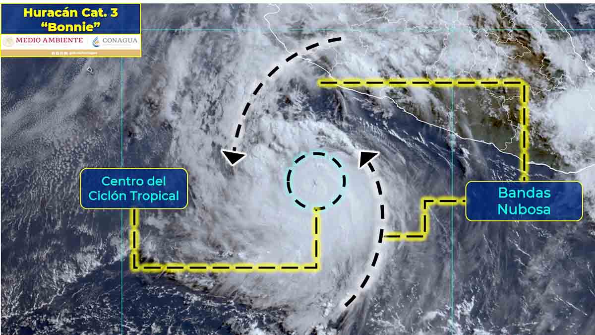 ‘Bonnie’ se intensifica a huracán categoría 3 frente a costas de Michoacán