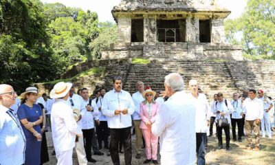 AMLO recorre zona arqueológica de Palenque con Petro, Díaz-Canel y Maduro