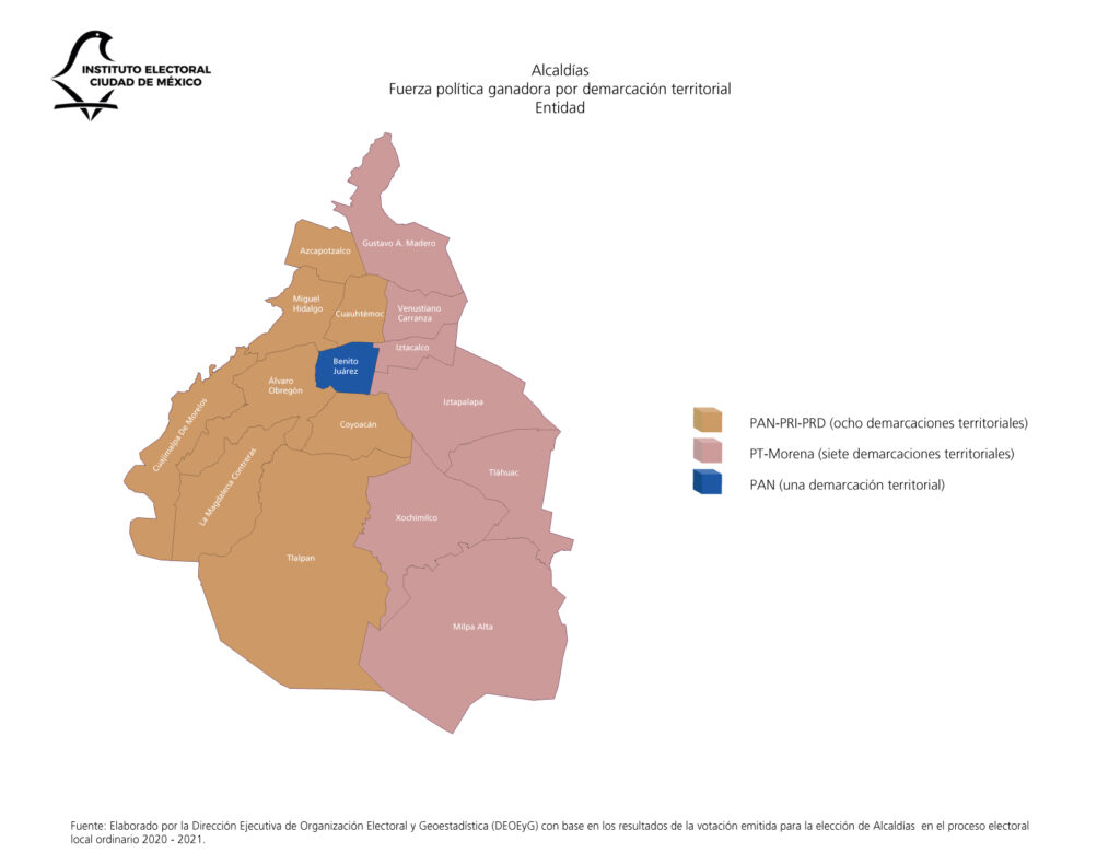 Resultados electorales por alcaldías en 2021. Foto: IECM