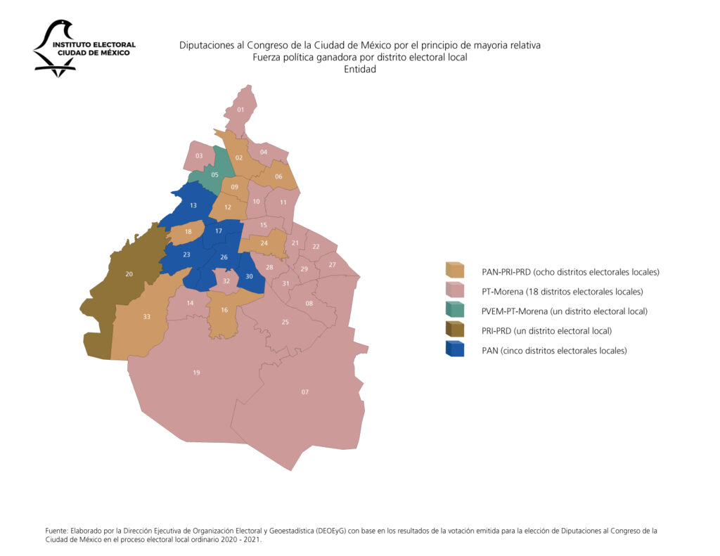 Resultados electorales de distritos locales en 2021. Foto: IECM