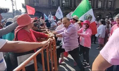 Violencia e insultos de marea rosa contra maestros de la CNTE marcan mitin en el Zócalo