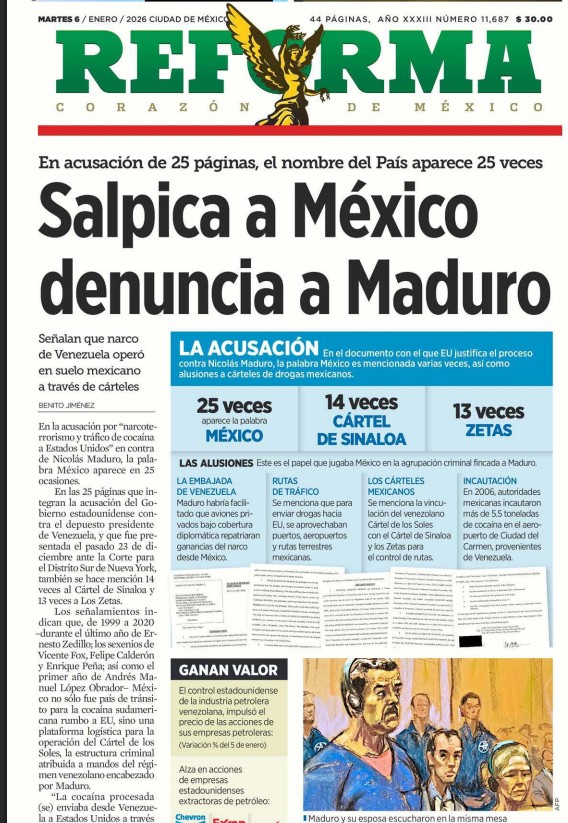 Sheinbaum cuestiona a Reforma “qué pretende” con la publicación de notas de Venezuela vinculando a México