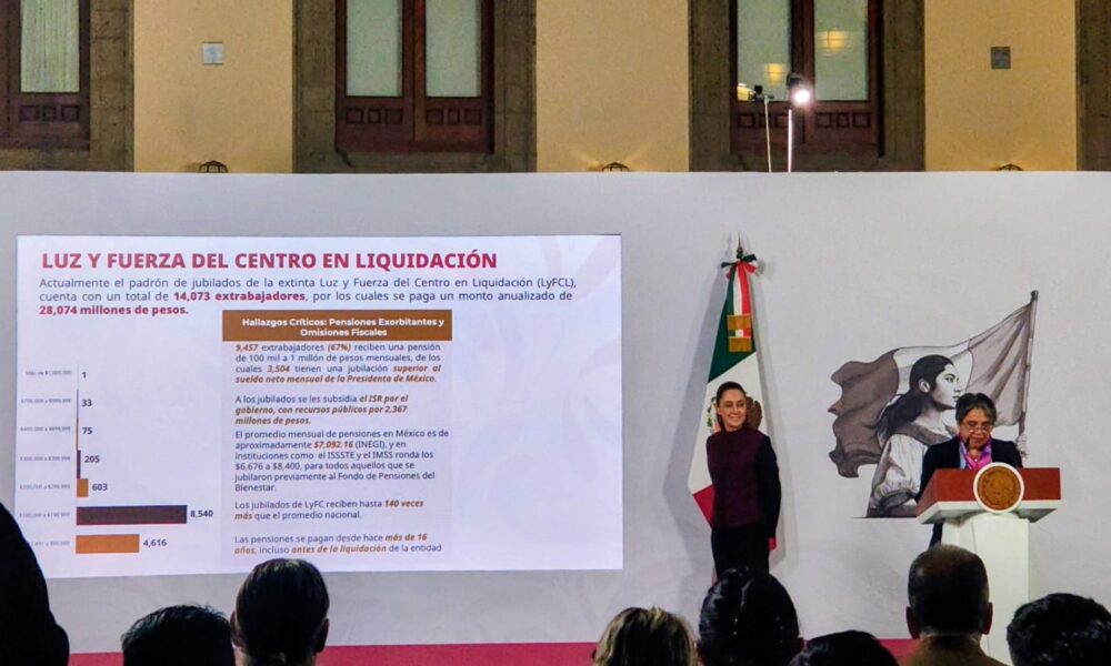 Luego de recordar que en Petróleos Mexicanos (Pemex), la Comisión Federal de Electricidad (CFE), Nafin y Banobras, entre otras instituciones, hay trabajadores que reciben pensiones de hasta 35 veces más que las pensiones que otorga el Instituto Mexicano del Seguro Social (IMSS), la presidenta Claudia Sheinbaum Pardo presentó una iniciativa de reforma que elimine las pensiones millonarias a los trabajadores de confianza.